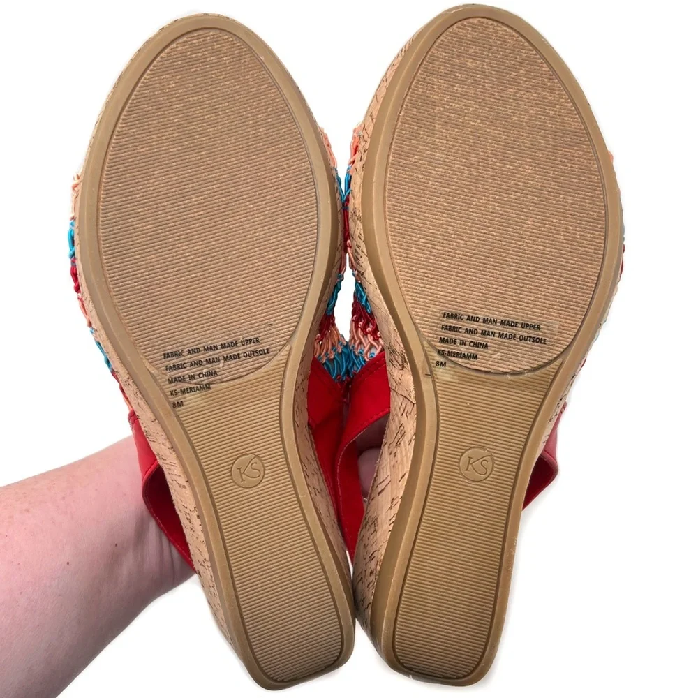 Karen Scott Meriamm Macrame Cork Slingback Wedge Sandals Red Stripe Size 8